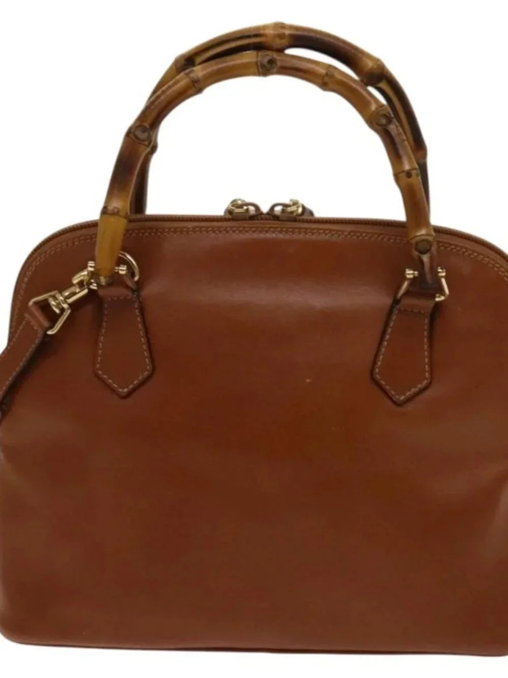 GUCCI Bamboo Hand Bag Leather 2way Brown Gold 000 122 0290 Auth